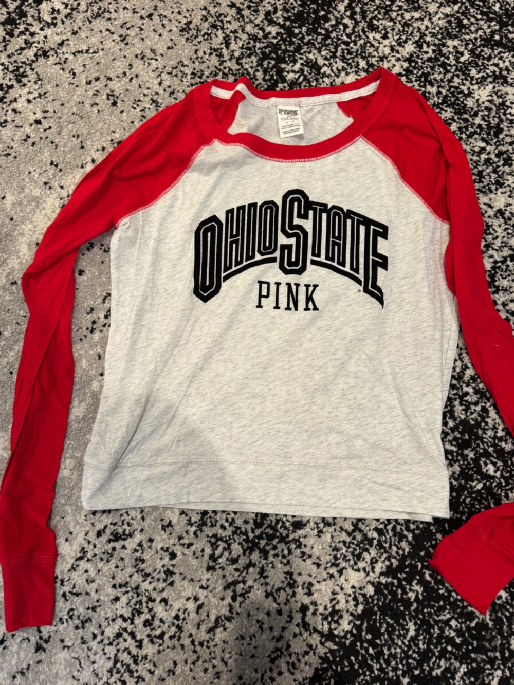 PINK Victoria's Secret Ohio State Raglan Tee in Red and Heather Gray